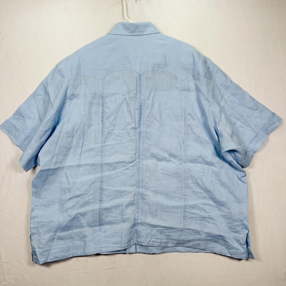 Ramon Puig Guayabera Shirt Mens 4XL Long Blue Linen Button Up Cuban 4 Pocket S/S - Picture 2 of 10